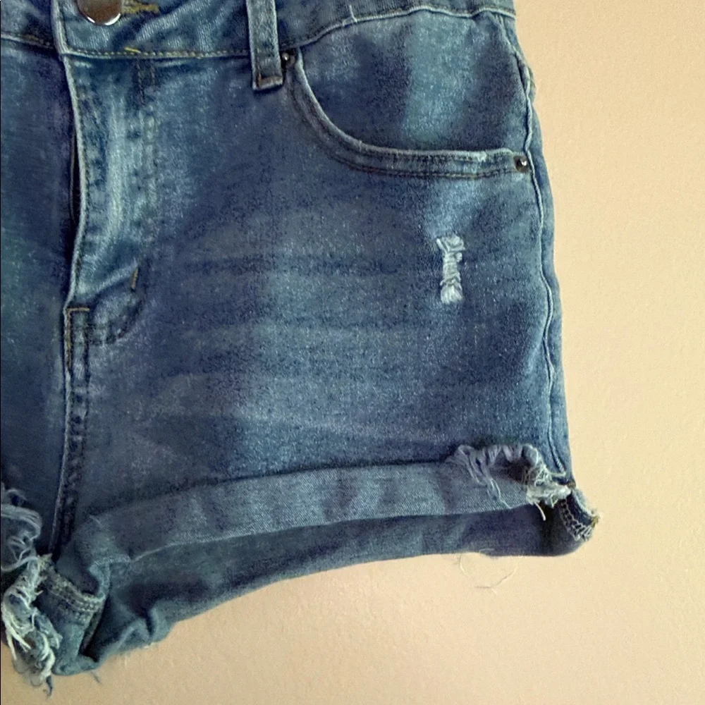 Guess Blue Distressed Rolled-Hem Denim Shorts